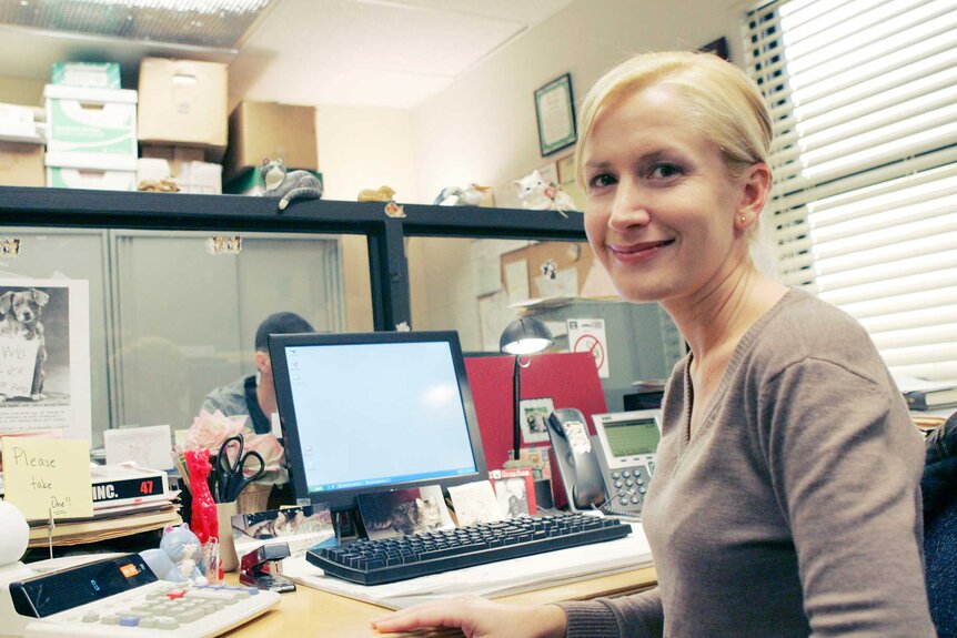 Angela Martin appears in a scene from The Office.