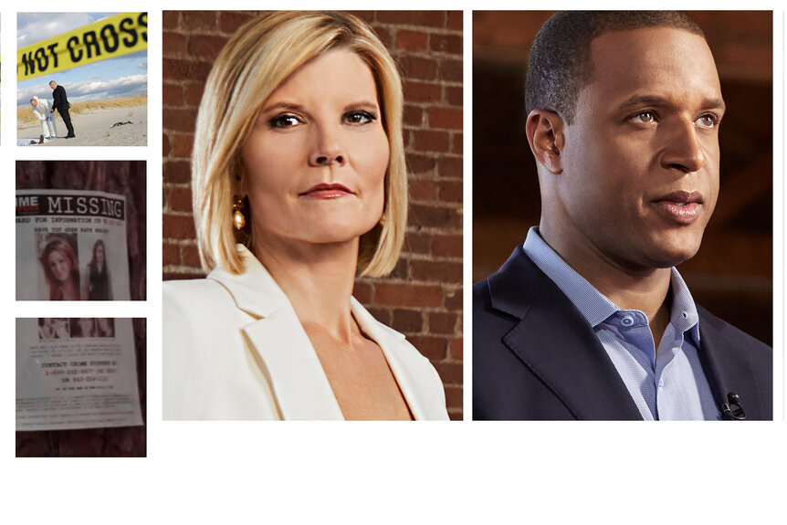 Kate Snow and Craig Melvin look off into the distance for Dateline Secrets Uncovered