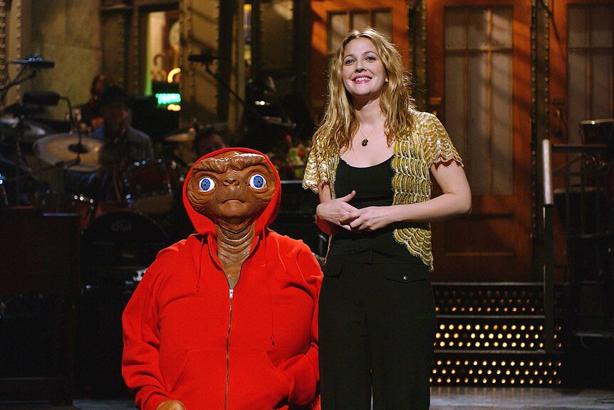 Will Forte as E.T and Drew Barrymore during the monologue on Saturday Night Live.