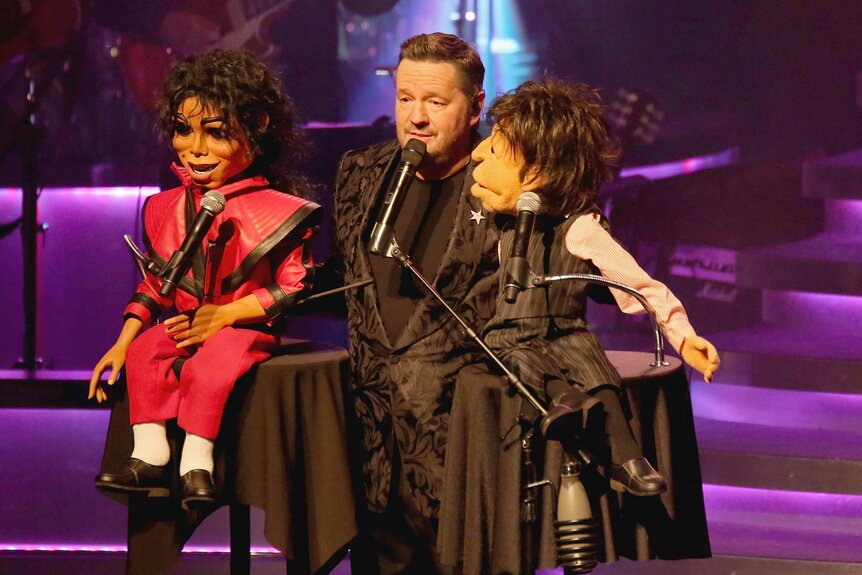Terry Fator on stage with his Michael Jackson and Paul Mccartney Puppets