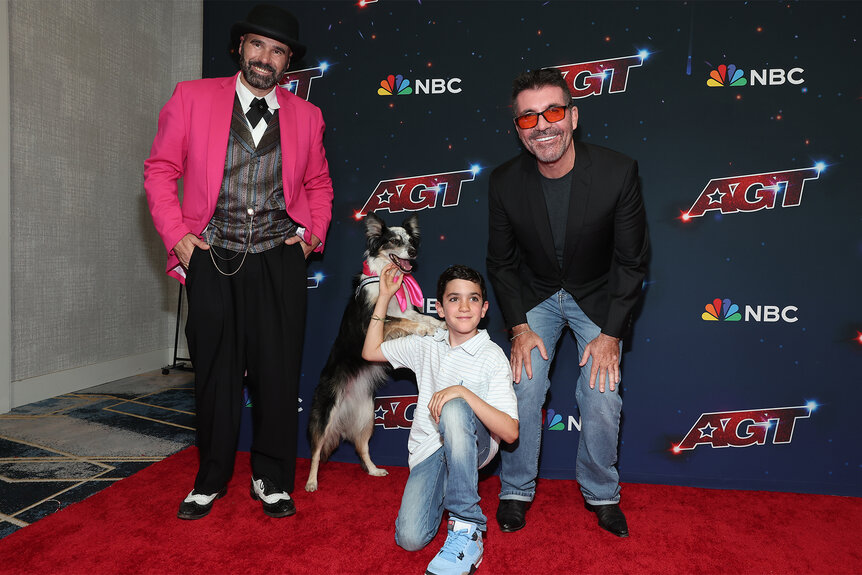 Adrian Stoica, Hurricane, Erik Cowell, and Simon Cowell on the "America's Got Talent" red carpet