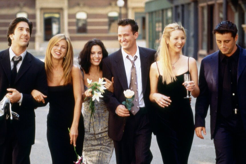 The cast of friends during a promo shoot for friends