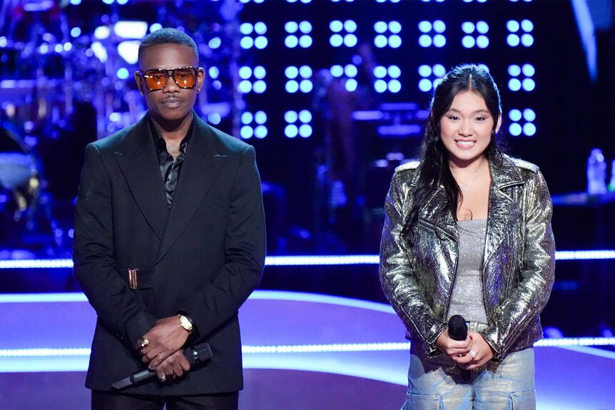 Mac Royals and Rachele Nguyen stand on stage on The Voice episode 2410