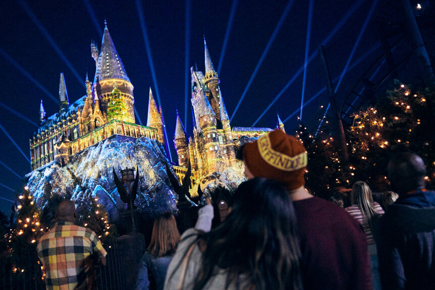 Wide view of “Christmas in The Wizarding World of Harry Potter”.