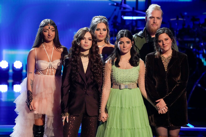 Nini Iris, Mara Justine, Claudia B., Julia Roome, Huntley, and Alexa Wildish onstage during The Voice