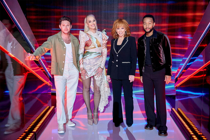 Niall Horan, Gwen Stefani, Reba McEntire and John Legend during The Voice "The Playoffs Part 3"