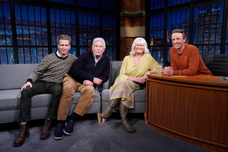 The Meyers Family during an interview on Late Night With Seth Meyers episode 1453