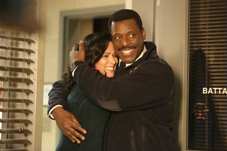 Chief Wallace Boden and his wife hugging on Chicago Fire Episode 220