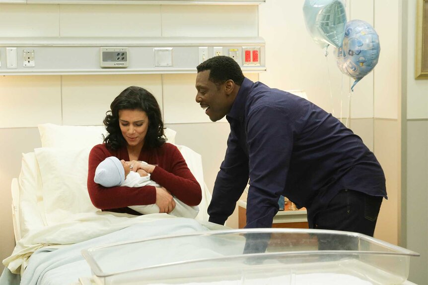 Chief Wallace Boden and his wife and baby in the hospital on Chicago Fire Episode 311