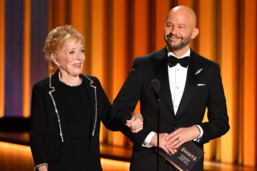 Jon Cryer and Holland Taylor onstage at the 2024 Emmys