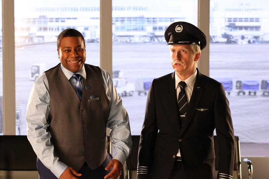 Kenan Thompson and James Austin Johnson during an alaskan airlines sketch on Saturday Night Live