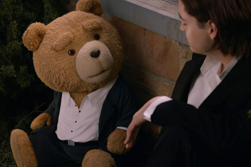 Ted (voiced by Seth MacFarlane) and John (Max Burkholder) appear in Season 1 Episode 7 of Ted
