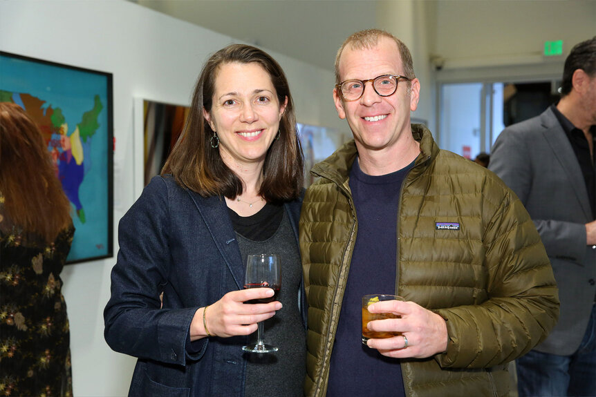 Janine Poreba and Paul Lieberstein attend Venice Family Clinic Art Preview