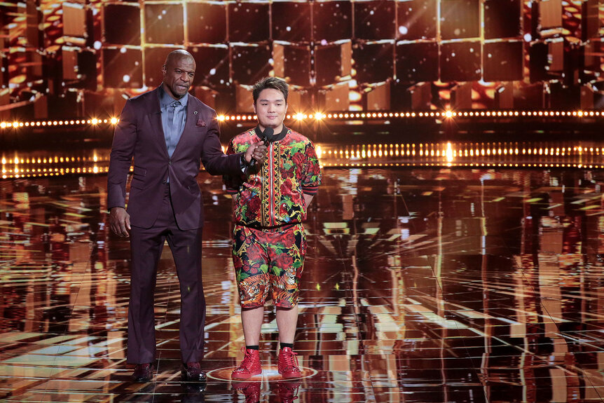 Shadow Ace appears onstage during Season 1 Episode 7 of America’s Got Talent: Fantasy League