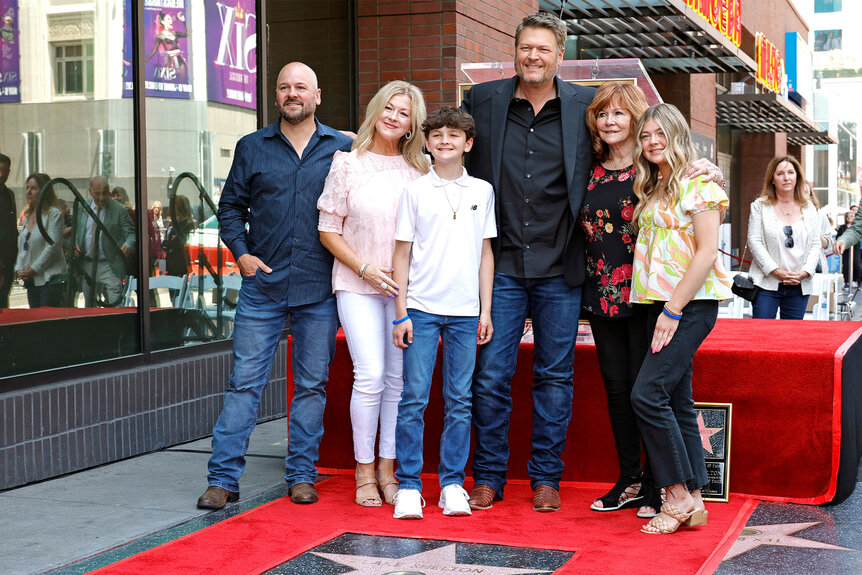 Mike Intrieri, Endy Intrieri, Ryan Intrieri, Blake Shelton, Dorothy Shackleford, and Jace Intrieri attend Blake Shelton's Star Ceremony on The Hollywood Walk Of Fame