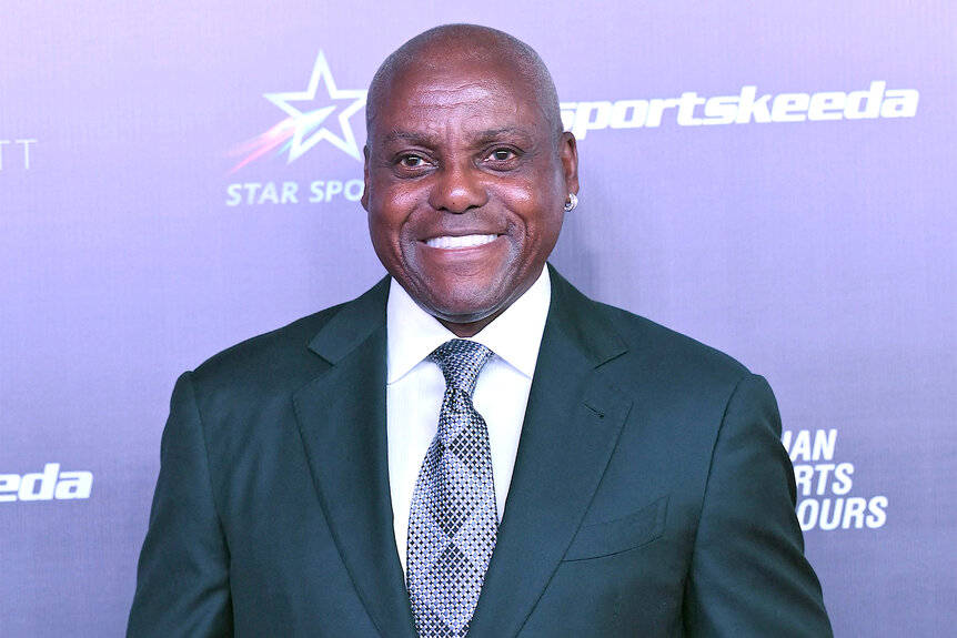 Carl Lewis attends a red carpet for the 'Indian Sports Honours' in 2023