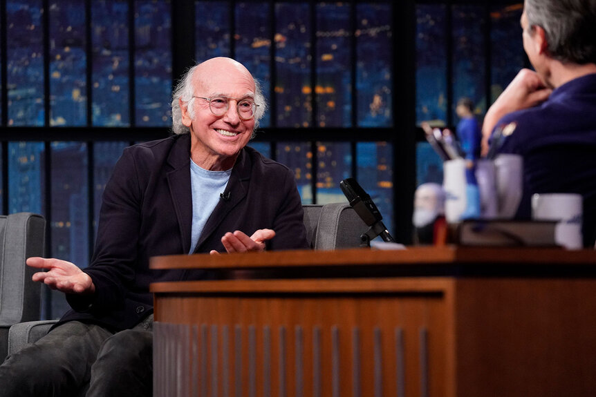 Larry David visits Late Night With Seth Meyers on February 1, 2024