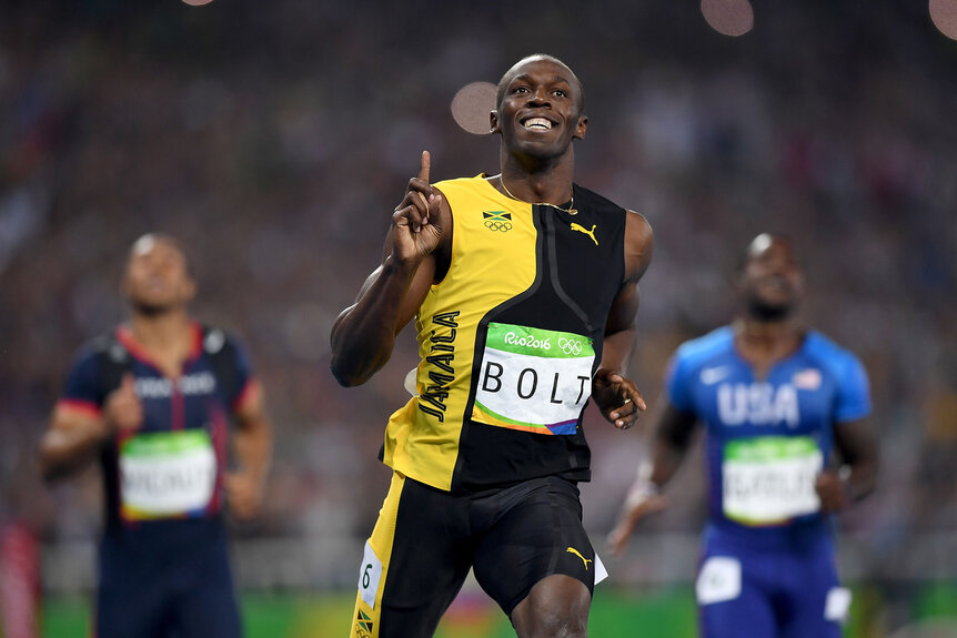 Usain Bolt competes during the Men's 100m Final on Day 9 of the Rio 2016 Olympic Games