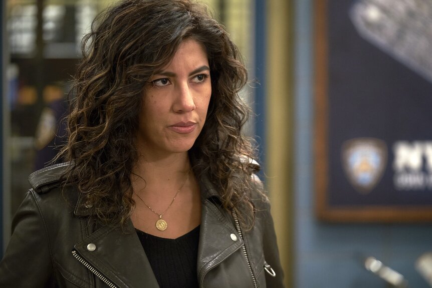 Rosa Diaz frowns in a leather jacket in Brooklyn Nine-Nine Episode 520.