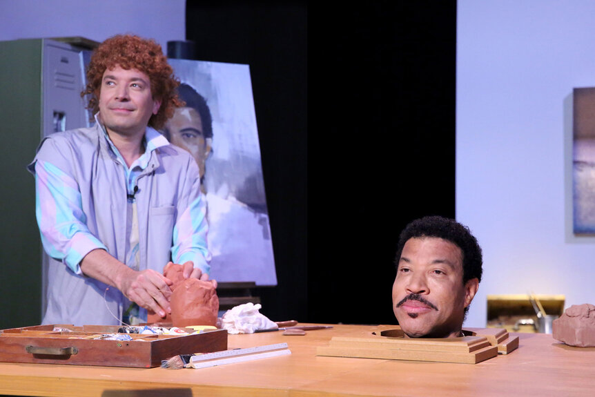 Tonight Show host Jimmy Fallon and musician Lionel Richie during the "Hello" skit on September 18, 2015