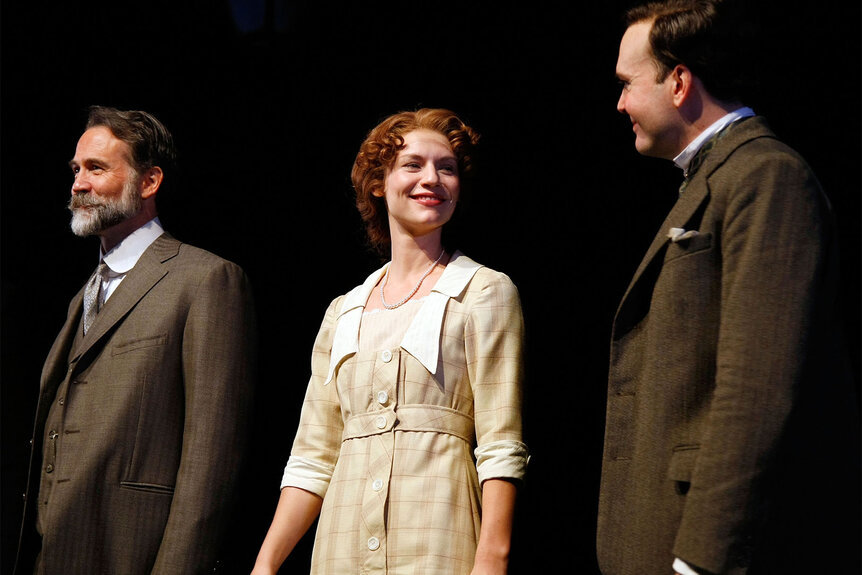 Boyd Gaines, Claire Daines, Jefferson Mays, and the cast of "Pygmalion" take a bow at the curtain call for the Broadway Play "Pygmalion"