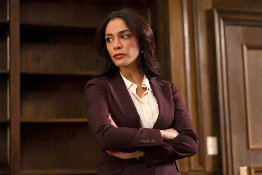 Ada Samantha Maroun looks to the side on Law And Order Episode 2307