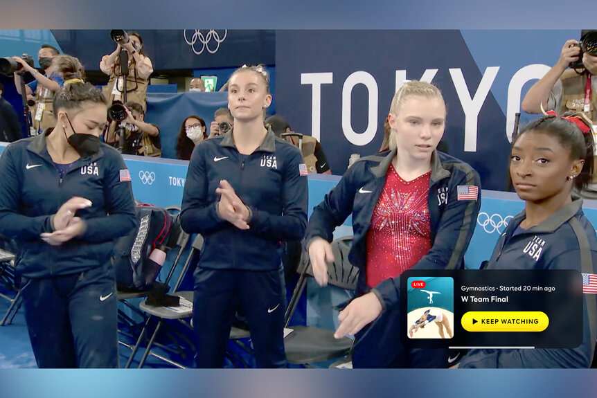 A screen showing how to access the OlympicsLive Actions feature on peacock