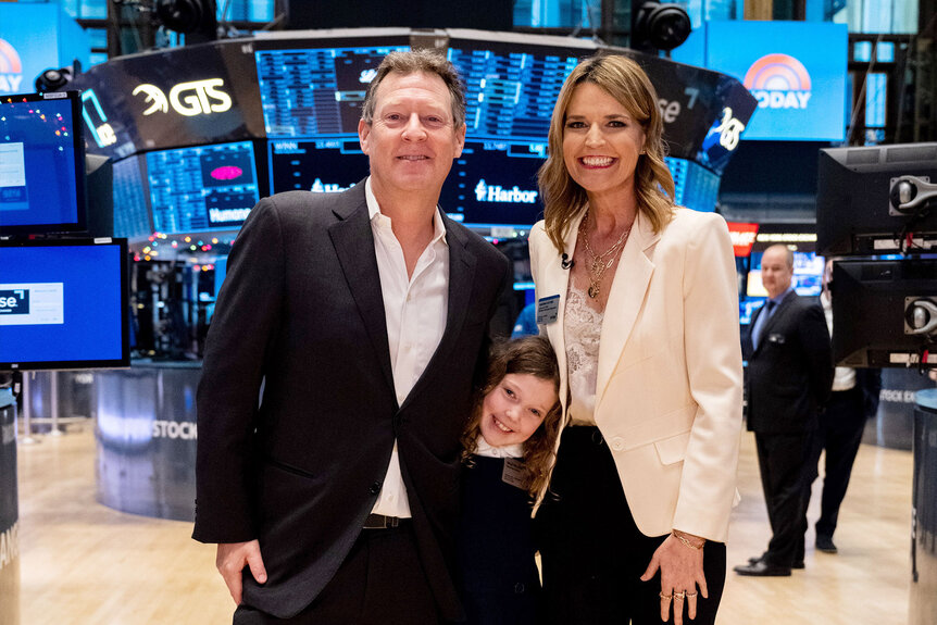Savannah Guthrie and husband Mike Feldman with daughter Vale at the NY Stock Exchange on Wednesday, January 4, 2023