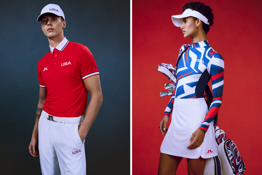 Models show off the uniforms for the USA Golf Team for the 2024 Olympics