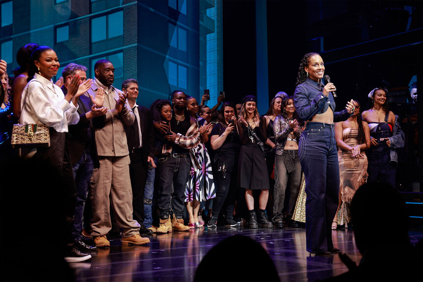 Alicia Keys speaks during "Hell's Kitchen" Broadway opening night