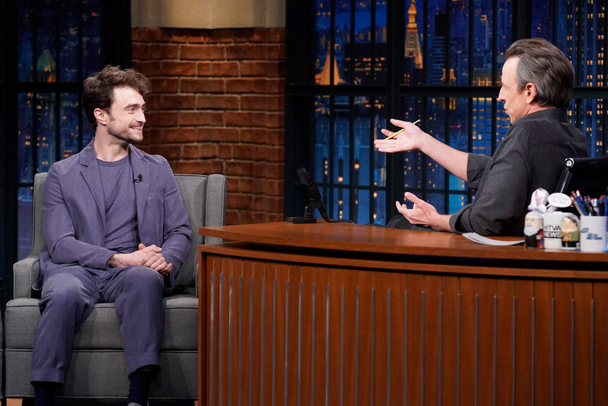 Daniel Radcliffe talks to host Seth Meyers, Episode 1509 on April 9, 2024.