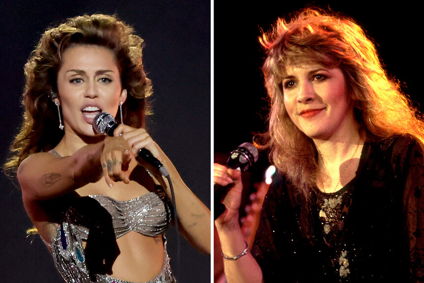 A split of Miley Cyrus and Stevie Nicks