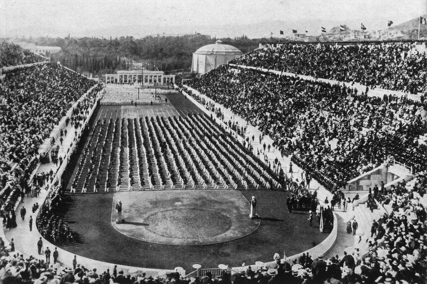 The view of the stadium at the 1896 Olympic Games