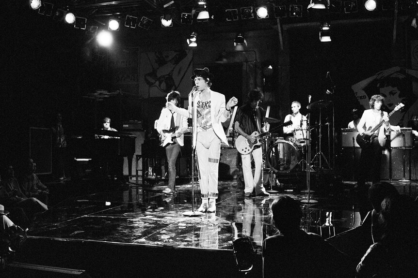 The Rolling Stones: Ronnie Wood, Mick Jagger, Kieth Richards, Charlie Watts and Bill Wyman perform on Saturday Night live Season 4 Episode 1 on October 7, 1978.