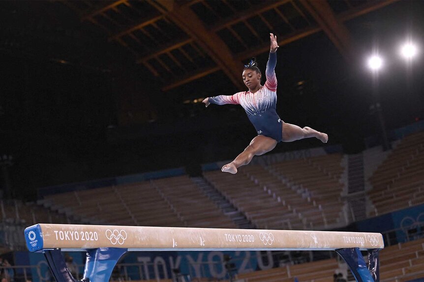 Simone Biles during the balance beam final of the Tokyo 2020 Olympic Games