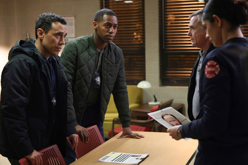 Detective Navarro, Dwayne, Christopher Herrmann, and Stella Kidd appear in Chicago Fire Season 12 Episode 11
