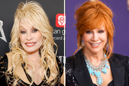 A split of Dolly Parton and Reba Mcentire