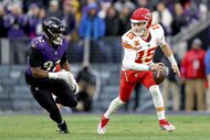 The Kansas City Chiefs and Baltimore Ravens during the second quarter in the AFC Championship Game